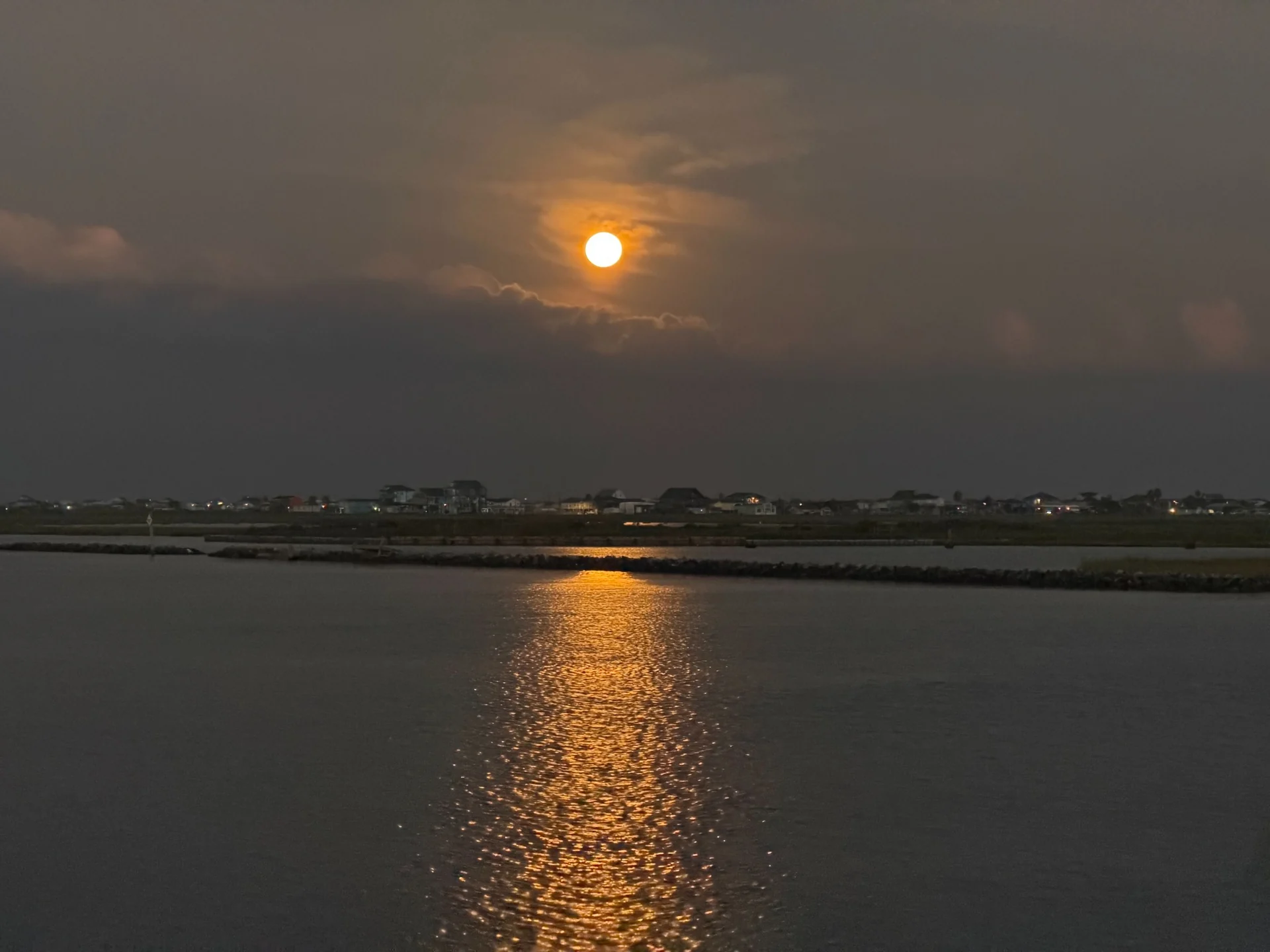 Moonlight reflecting on the water looking back toward Sargent